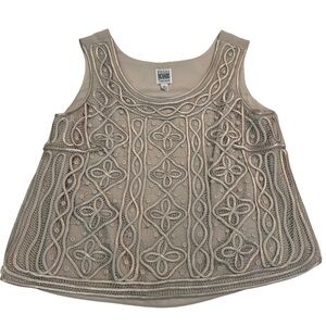R&M Richards‎ Beige Embroidered Mesh Top Sz 16 Boho Y2K Elegant Chic